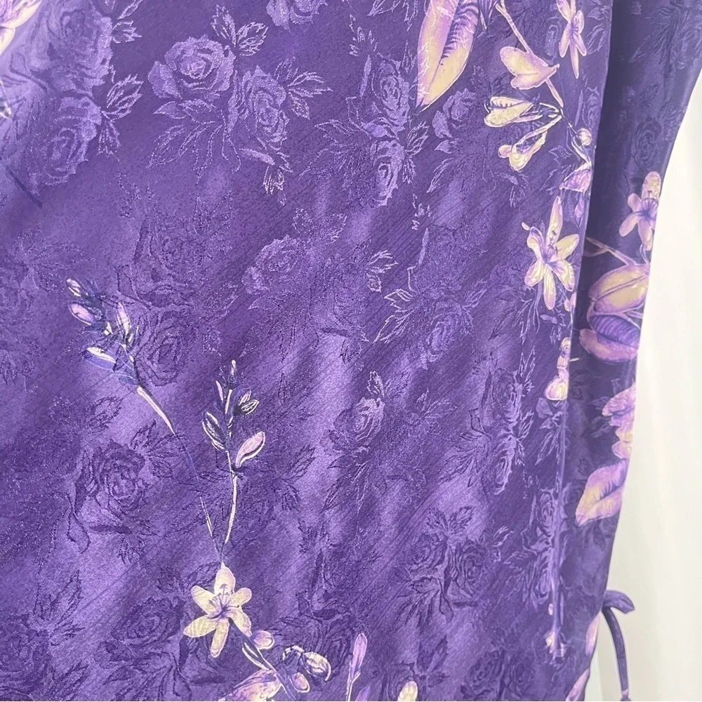 California Dynasty Vintage Large Floral Satin Bow Side Slit Chemise Slip Dress